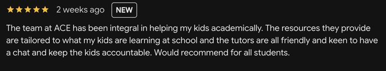 Google review for ACE Academics