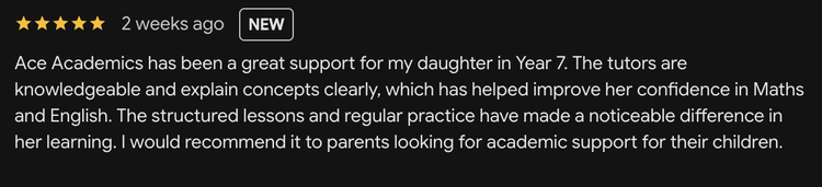 Google review for ACE Academics