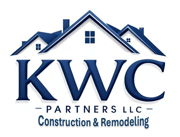 Logo for KWC Partners LLC featuring a stylized house roof and chimneys, along with the company name and the text 'Construction & Remodeling'.