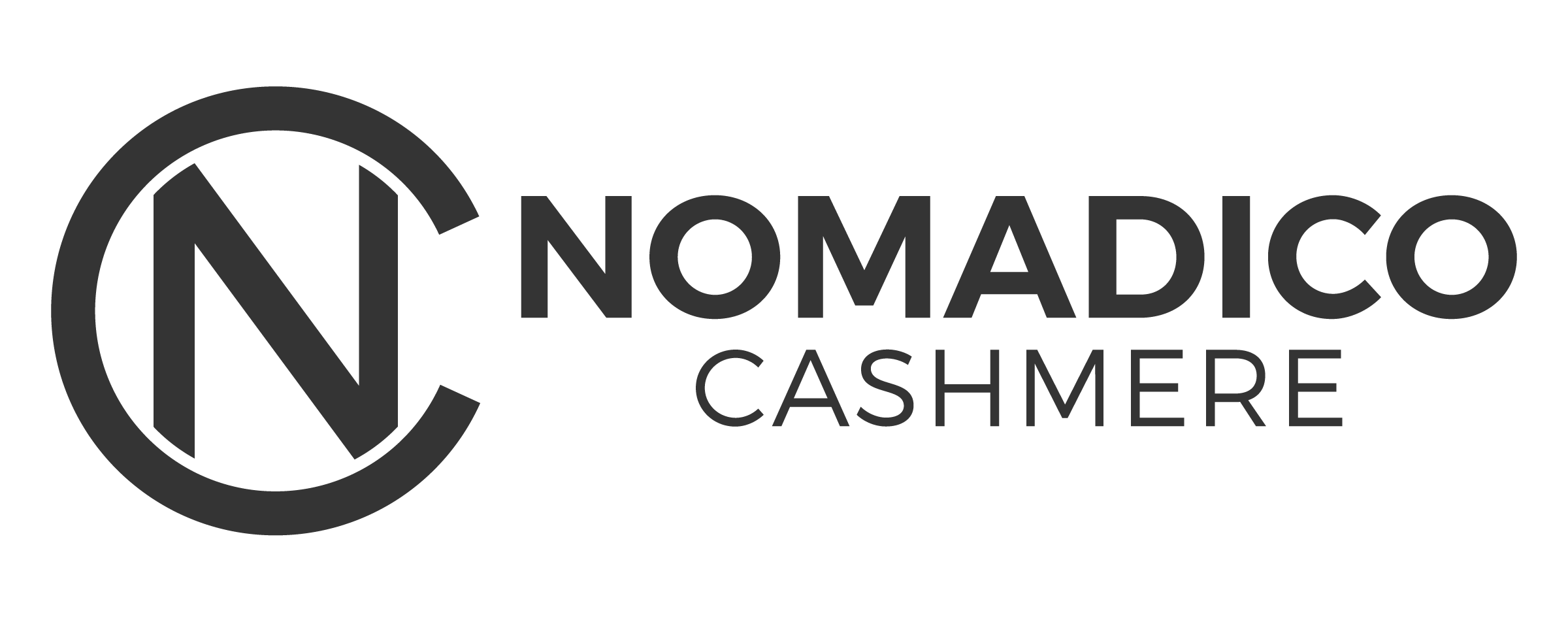 Black logo with a circle containing a stylized 'N' for Nomadico Cashmere.
