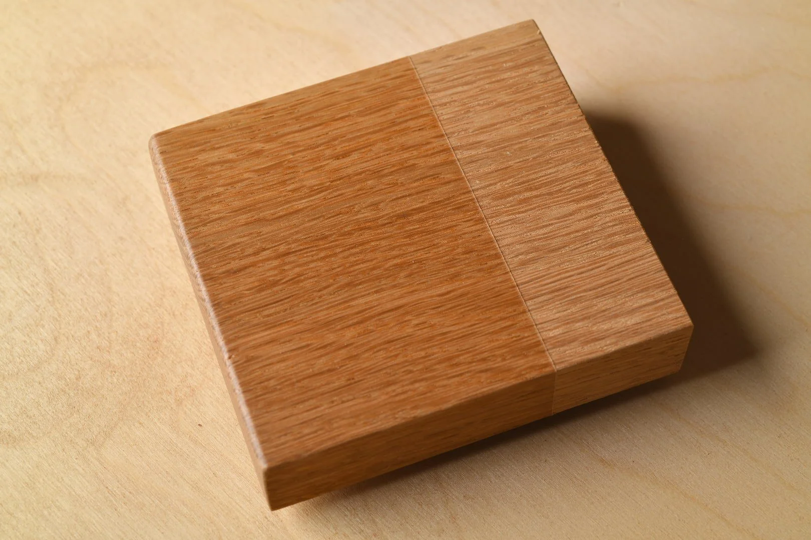 white oak sample with flat water based poly finish applied