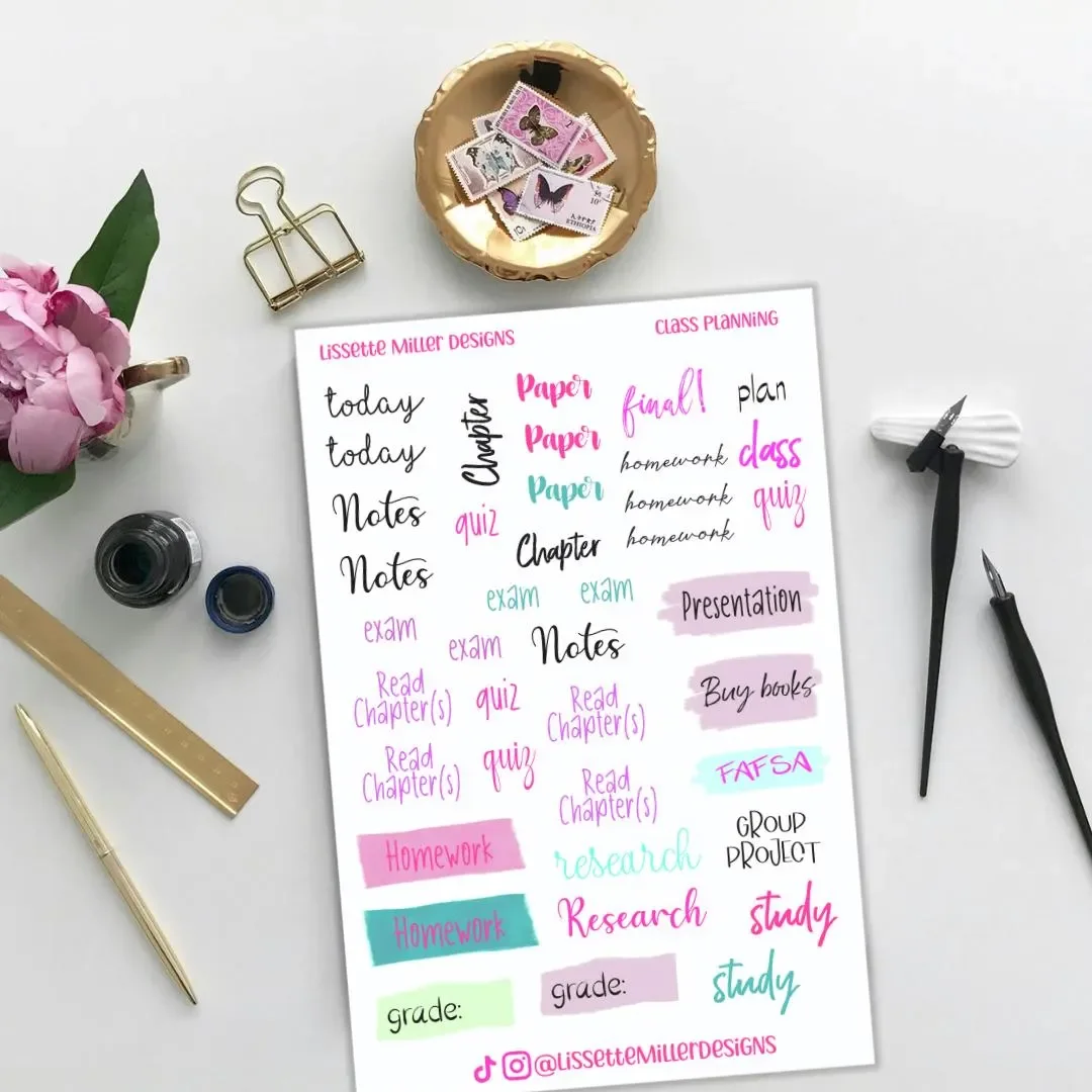 College Class Planning Sticker Sheet