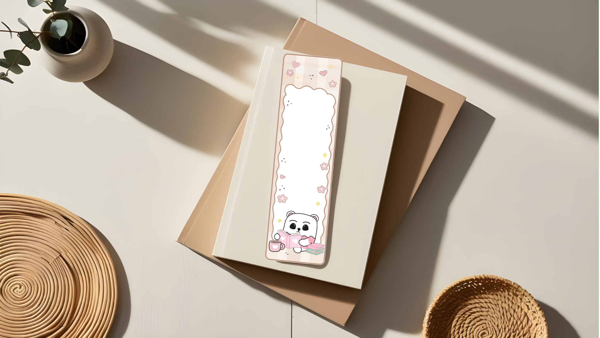 Mallowboo Cozy Reading Bookmark | Cute Kawaii Bear with Coffee and Books | Book Lover Gift