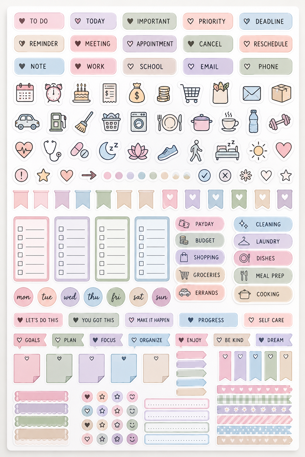 Pastel Planner Stickers – Icon & Label Set
