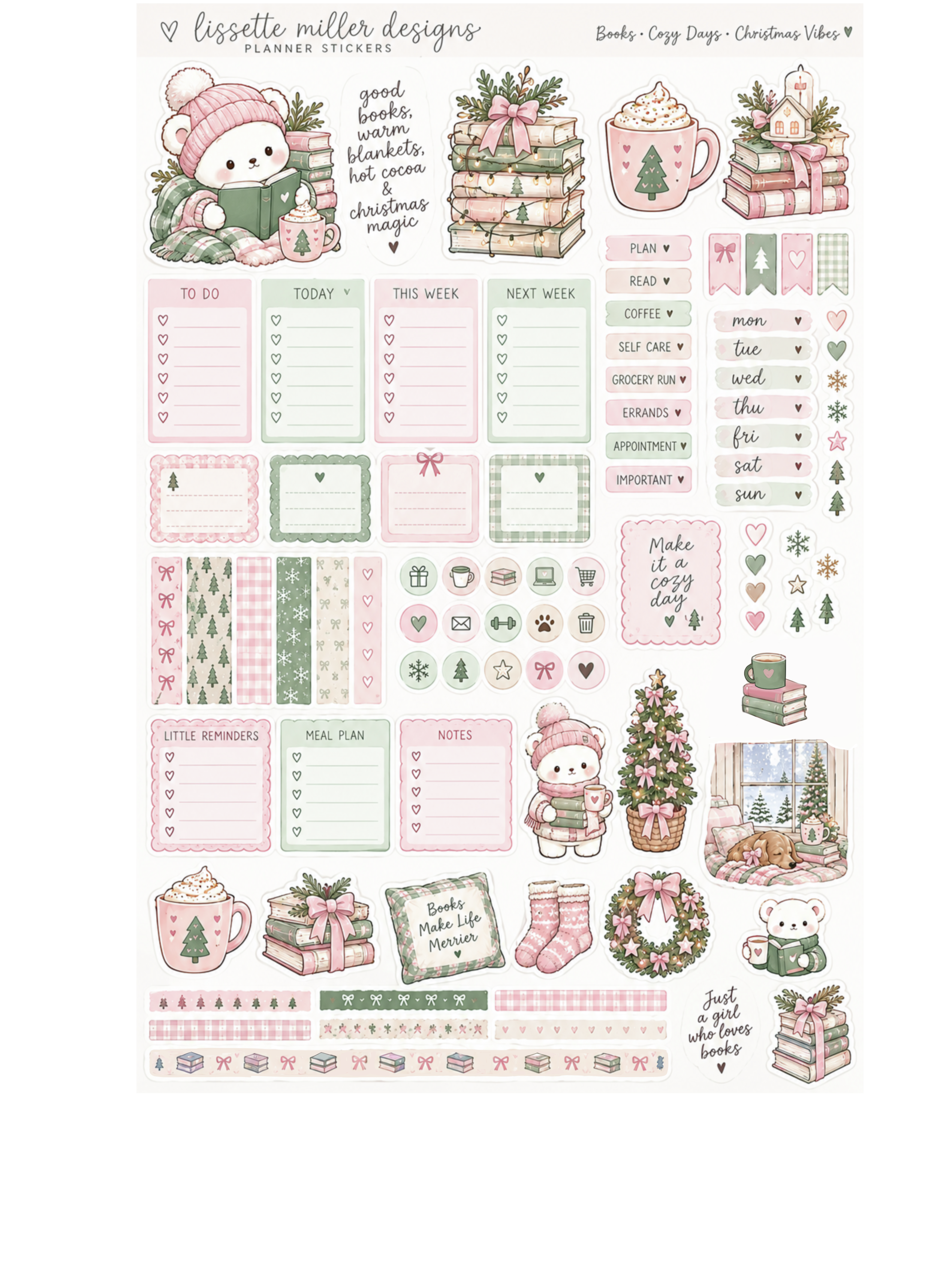 Books & Cozy Christmas Vibes Planner Stickers