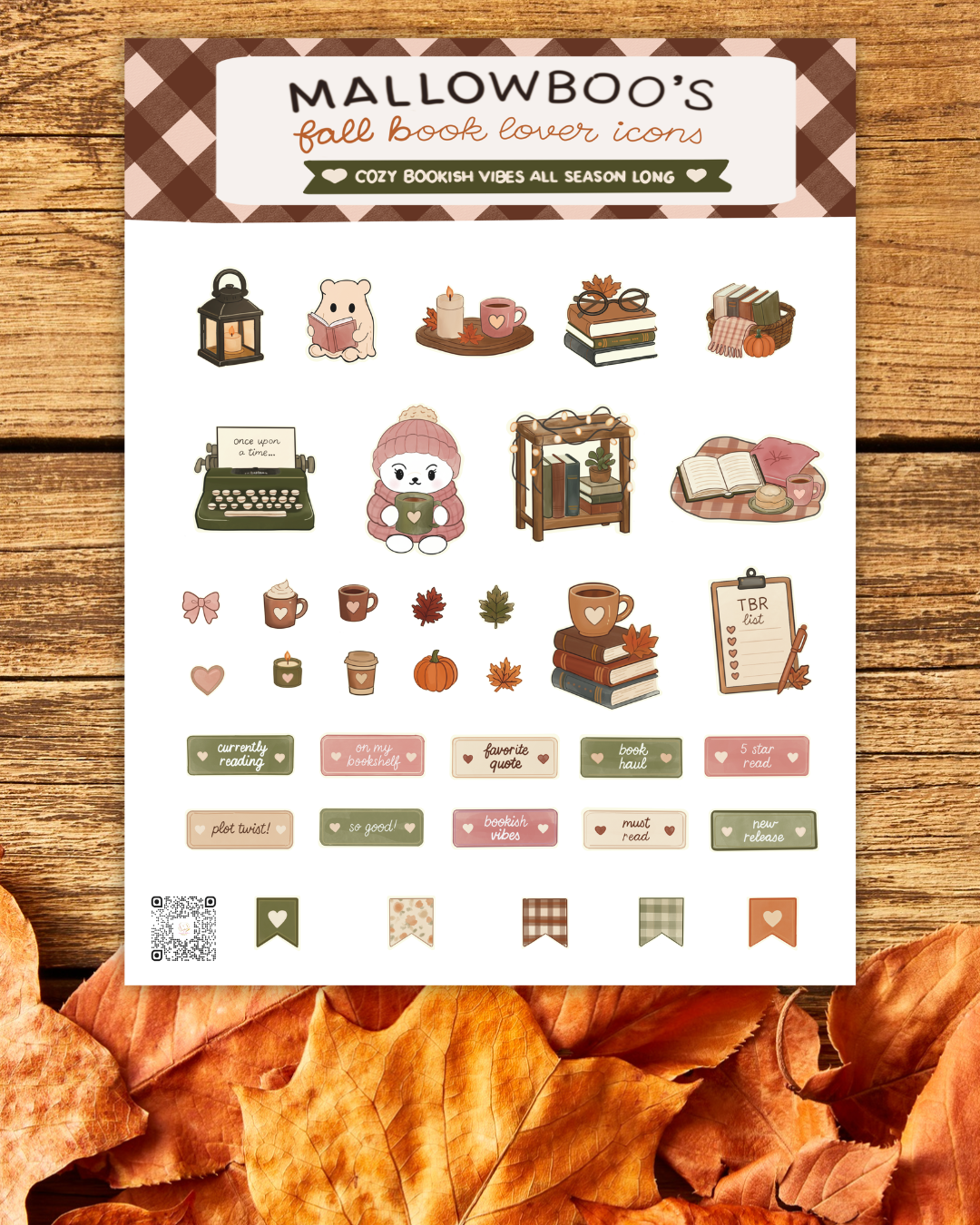 Fall Book Lover Icons Sticker Set - Mallowboo Edition