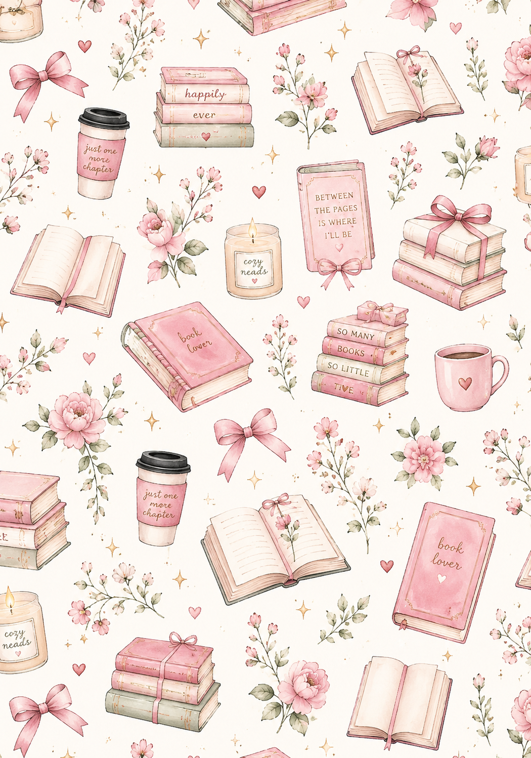 Charming Pink Book & Coffee Kindle Insert
