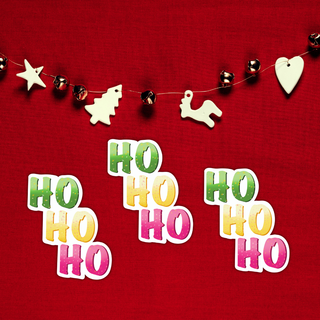 HO HO HO Christmas Gift Tag-Sticker Set of 4. Clear Sticker