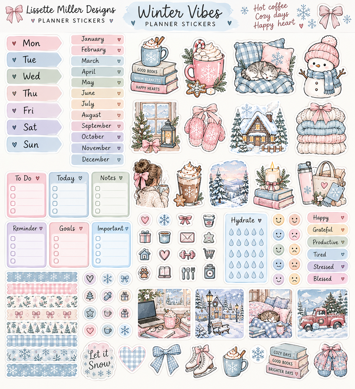 Winter Vibes Hobonichi Planner Sticker Sheet