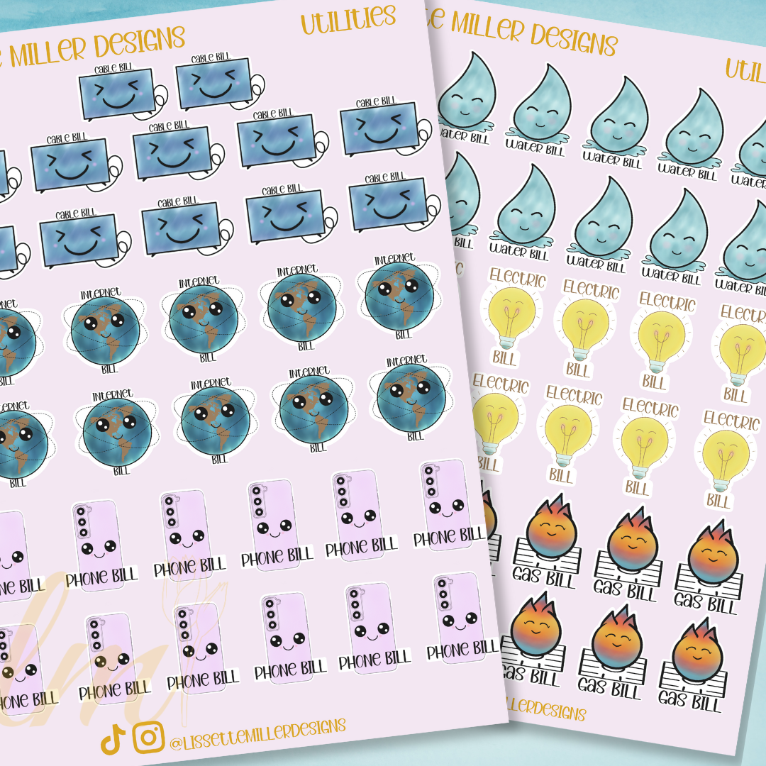 Kawaii Utility Bill Planner Stickers