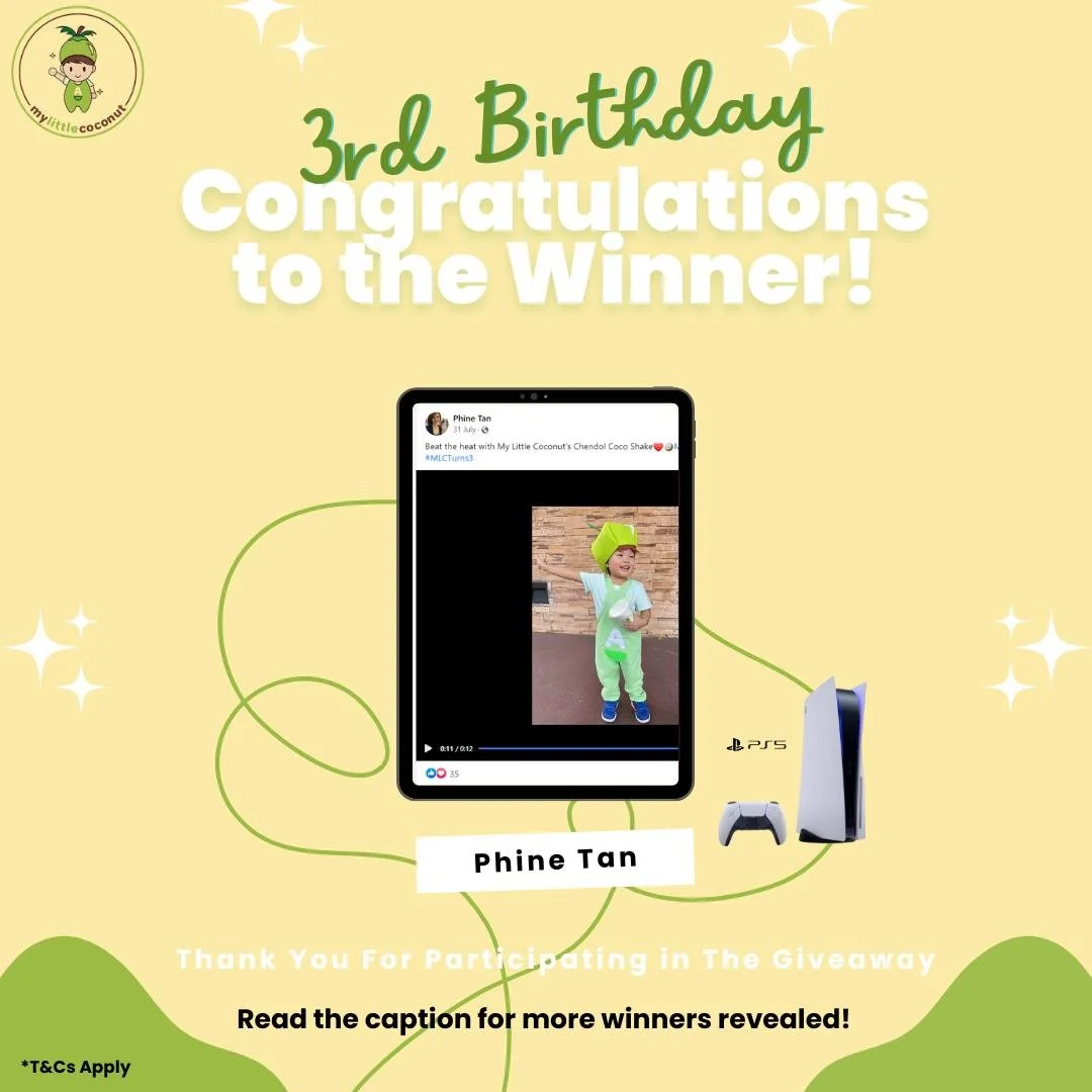 🎉 Drumroll, Please! 🥁
The moment we've all been waiting for is here &ndash; the conclusion of our #MyLittleCoconut 3rd Birthday giveaway! 🎂🎁

🌟 And the Winners Are... 🌟

🎮 PlayStation&reg;5 Prize Winner: 🏆 Phine Tan

🎁 Consolation Prize Winn