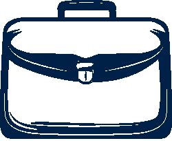 A navy blue suitcase with a handle on top and a zipper across the front.