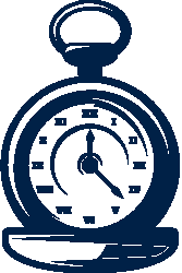 Illustration of a pocket watch showing the time at 4:00, with a classic design and chain attachment.