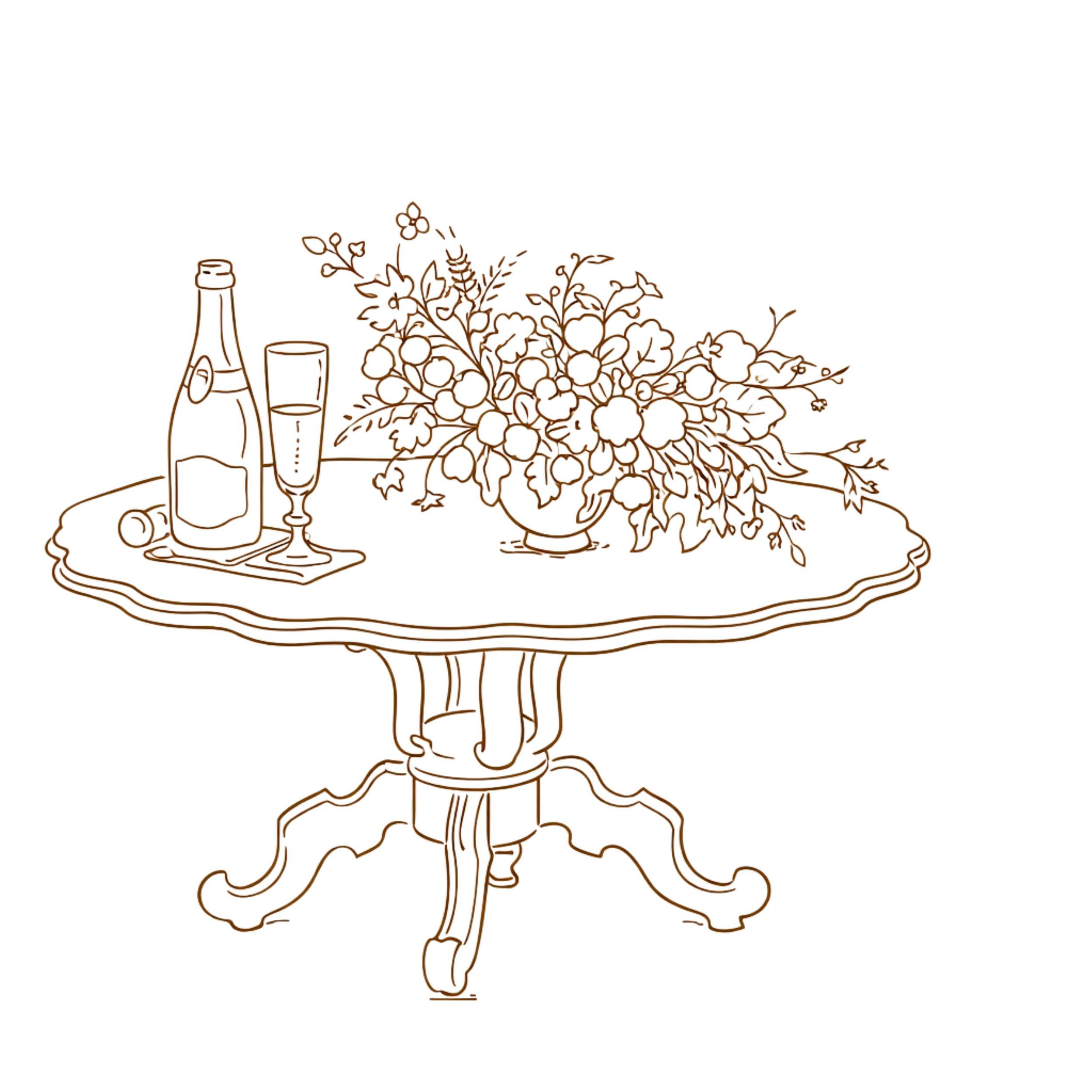 Champagne and florals illustration for gatherings at The Patterson