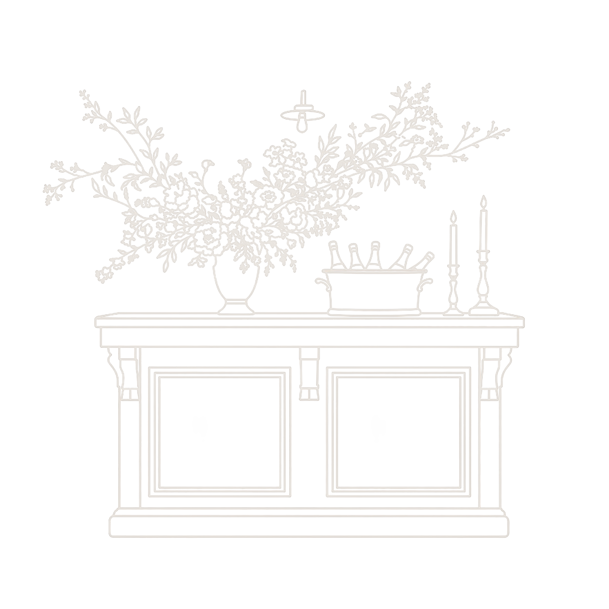 Bar and floral console icon for private gatherings at The Patterson