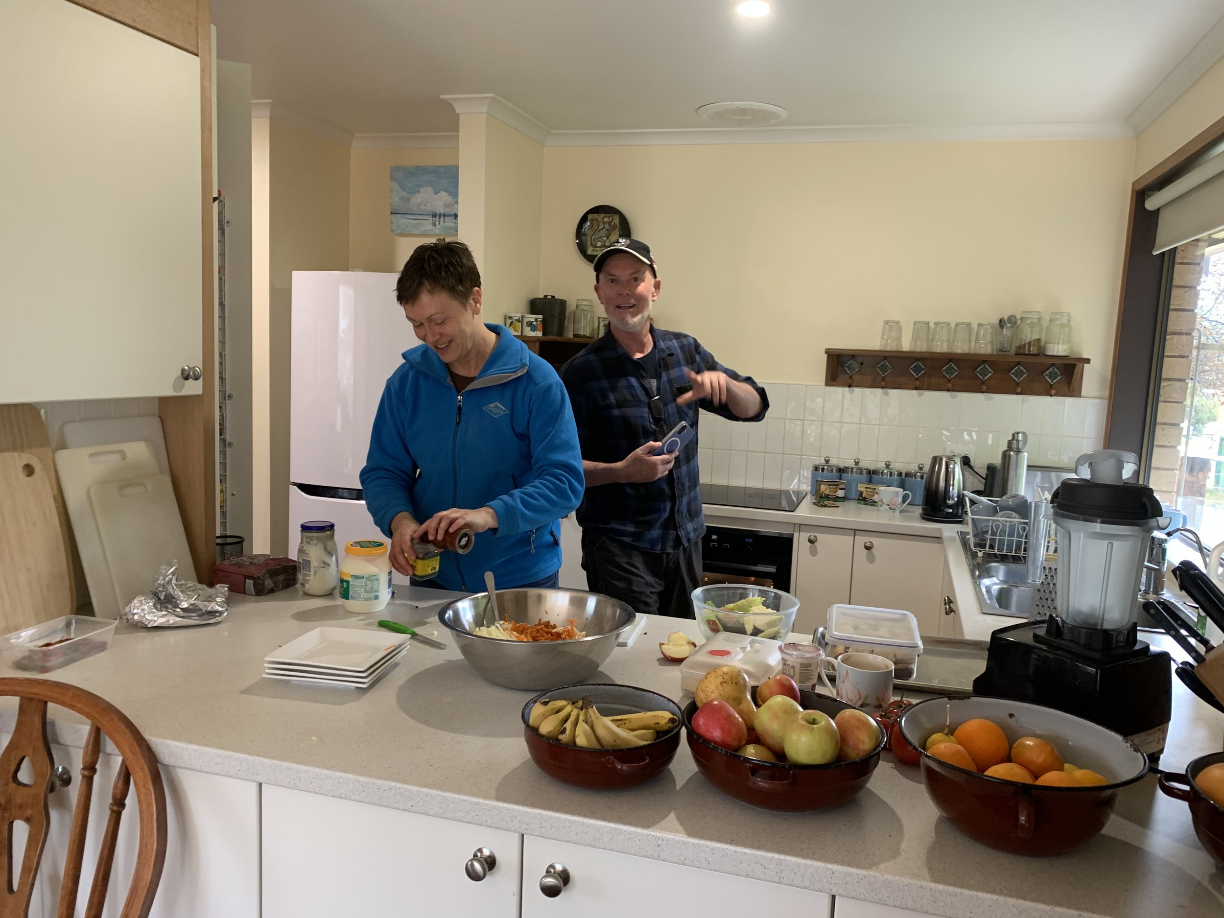 Leanne on lunch prep... Owen on camera duty