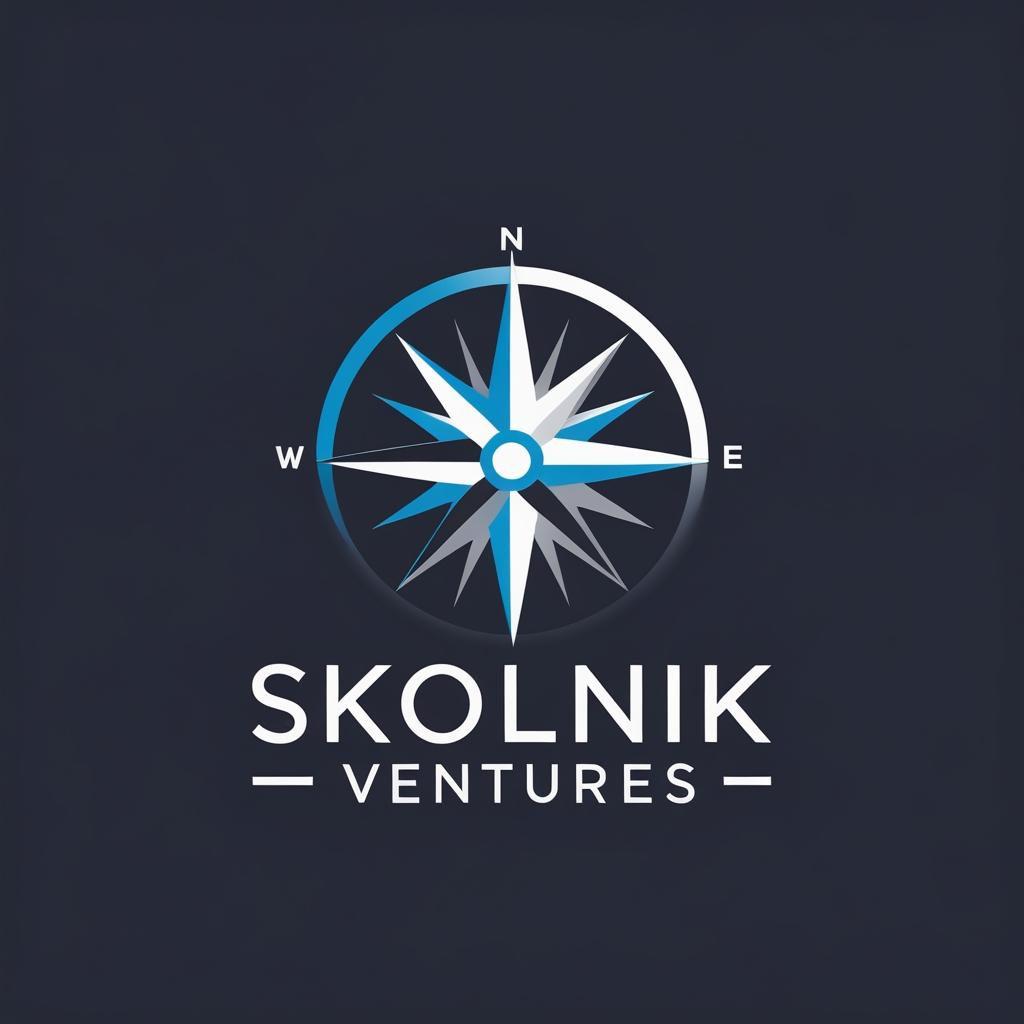 A logo of a compass with blue, white, and gray shades on a dark background, with the text 'SKOLNIK VENTURES' below it.