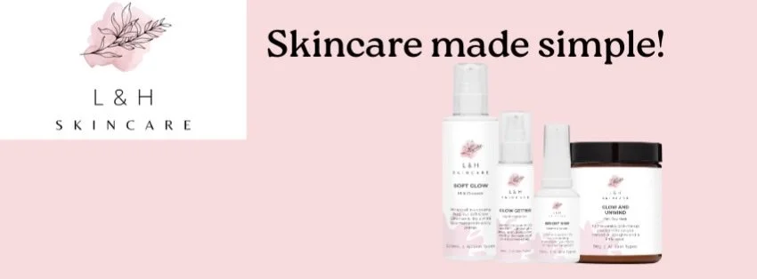 L&H Skincare products displayed on a pink background with the text 'Skincare made simple!'