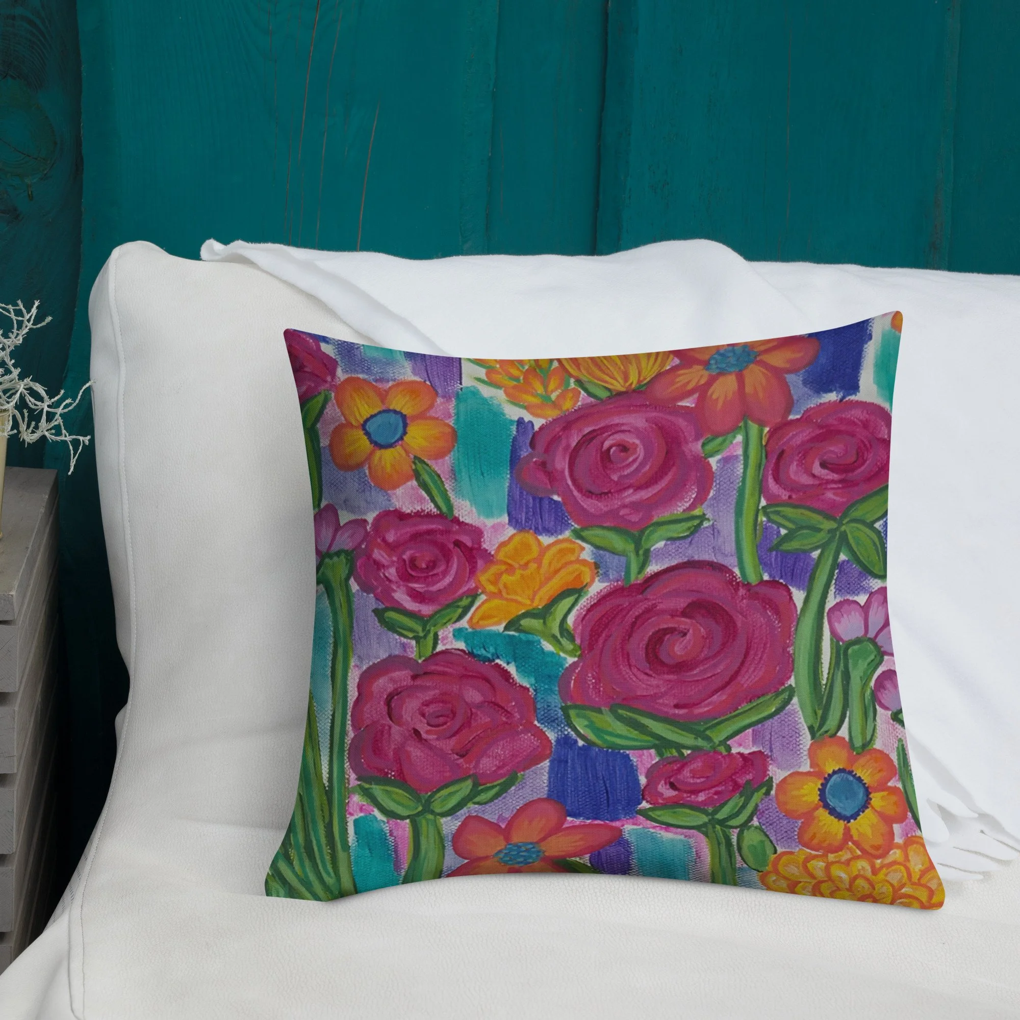 Kim Poff: "Vibrant Garden" Botanical Art Pillow (Linen-Texture)
