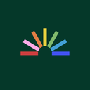 Colorful rainbow with seven stripes on a dark background.