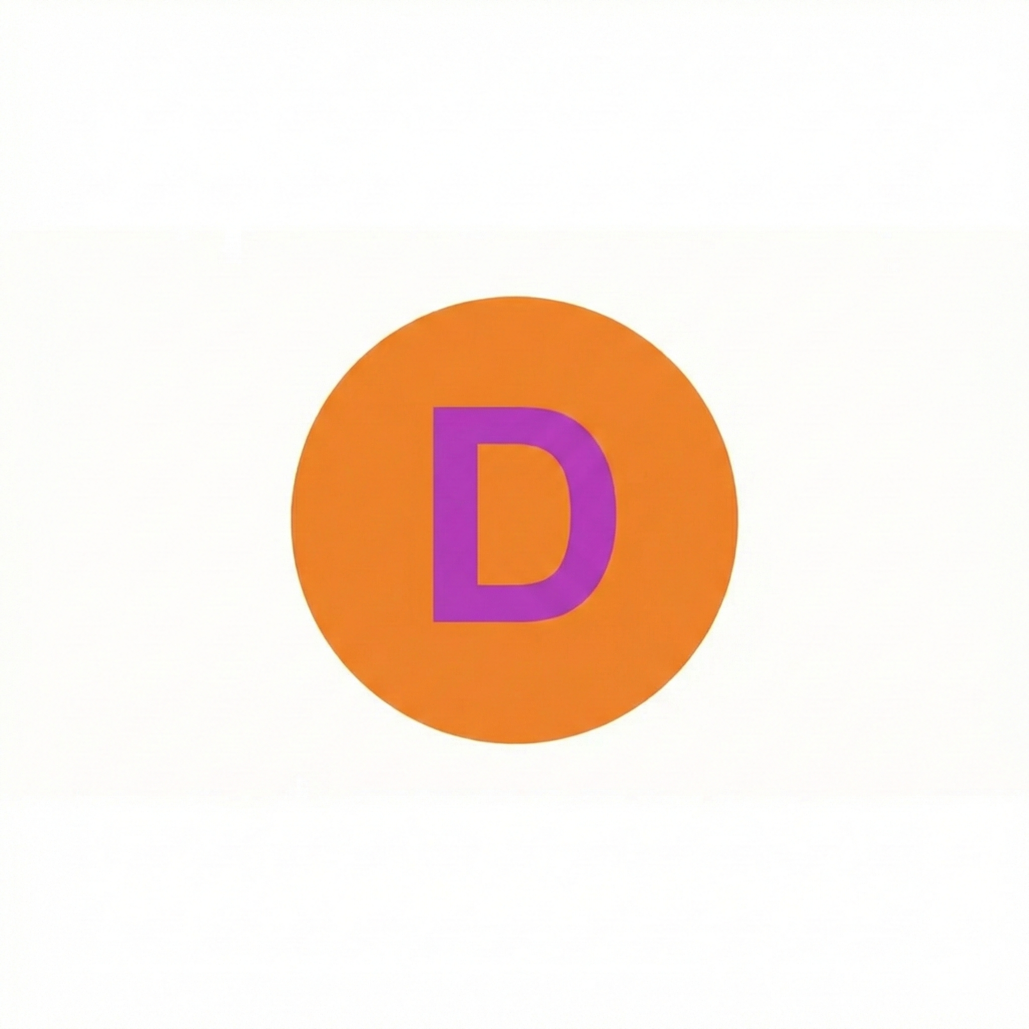 Orange circle with a purple letter 'D' in the center.