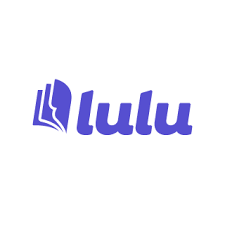 Lulu logo with a stylized book icon and the word 'lulu' in purple text