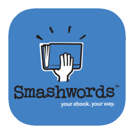 Smashwords logo featuring a hand holding an open book with rays emanating from it, and the text 'Smashwords your ebook. your way.'