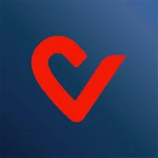 Red checkmark shaped like a heart on a blue background