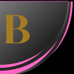 Close-up of a black surface with gold letter 'B' and pink curved lines.