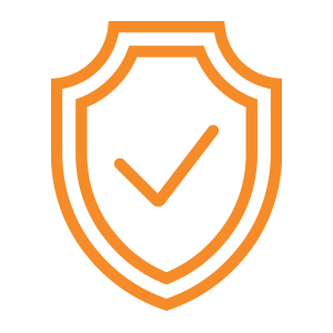 An orange shield with a check mark in the center.