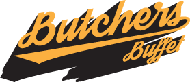 Logo of Butchers Buffet with orange and black text.