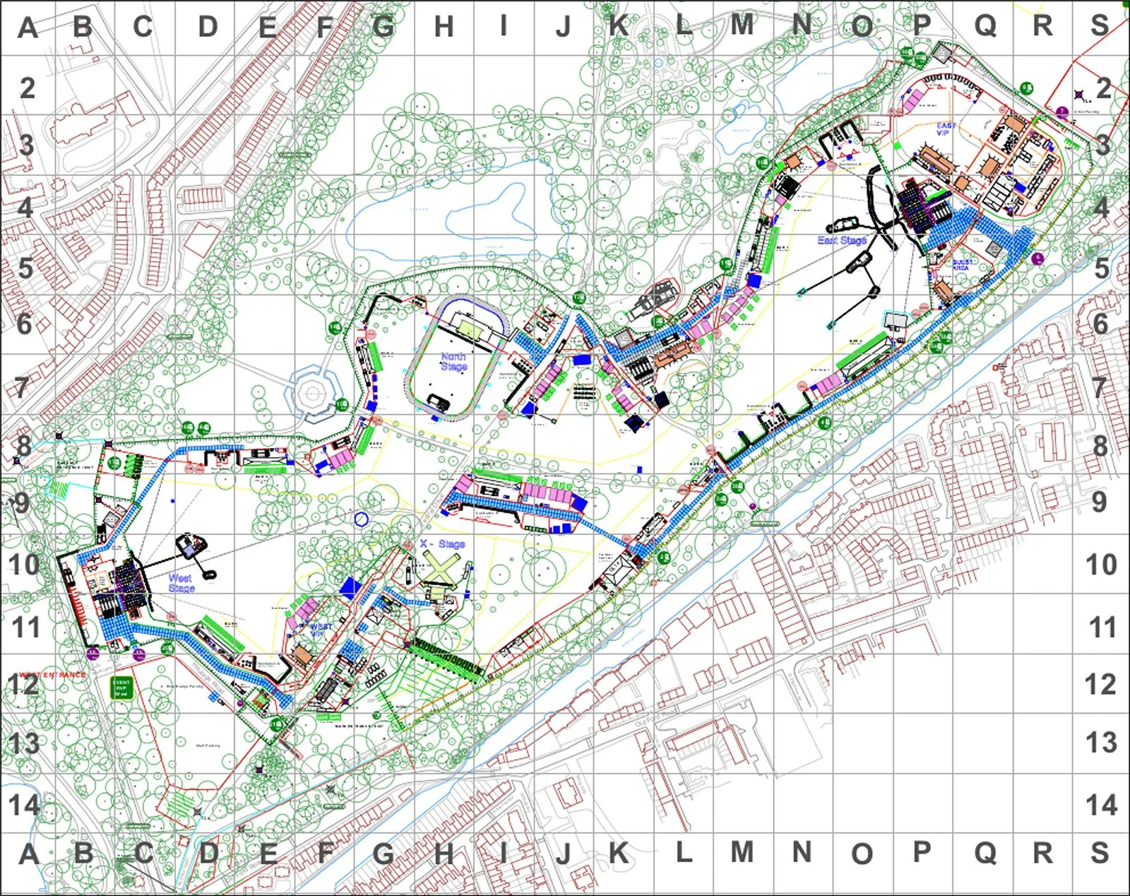 Site plan of All Points East festival at Victoria Park, Tower Hamlets