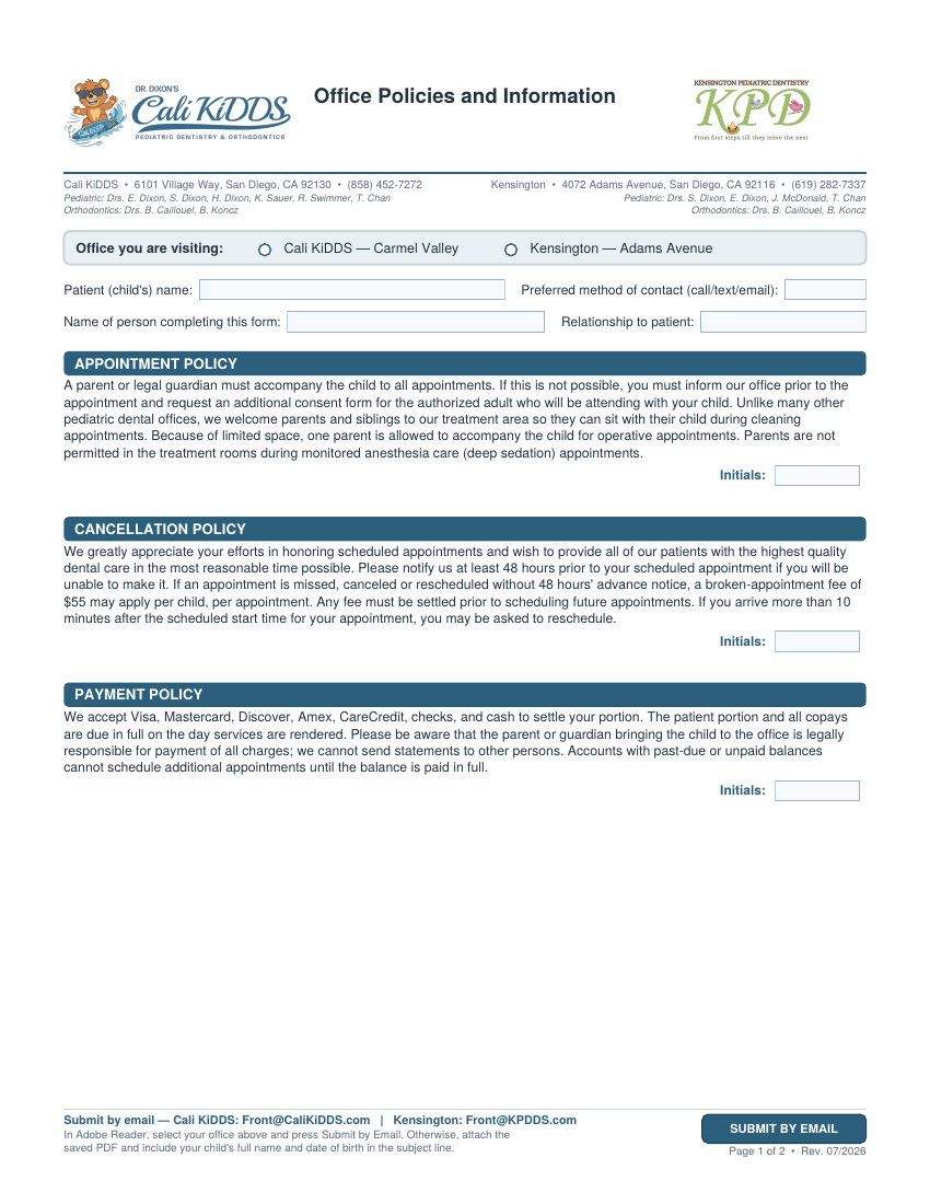 Office Policies form preview
