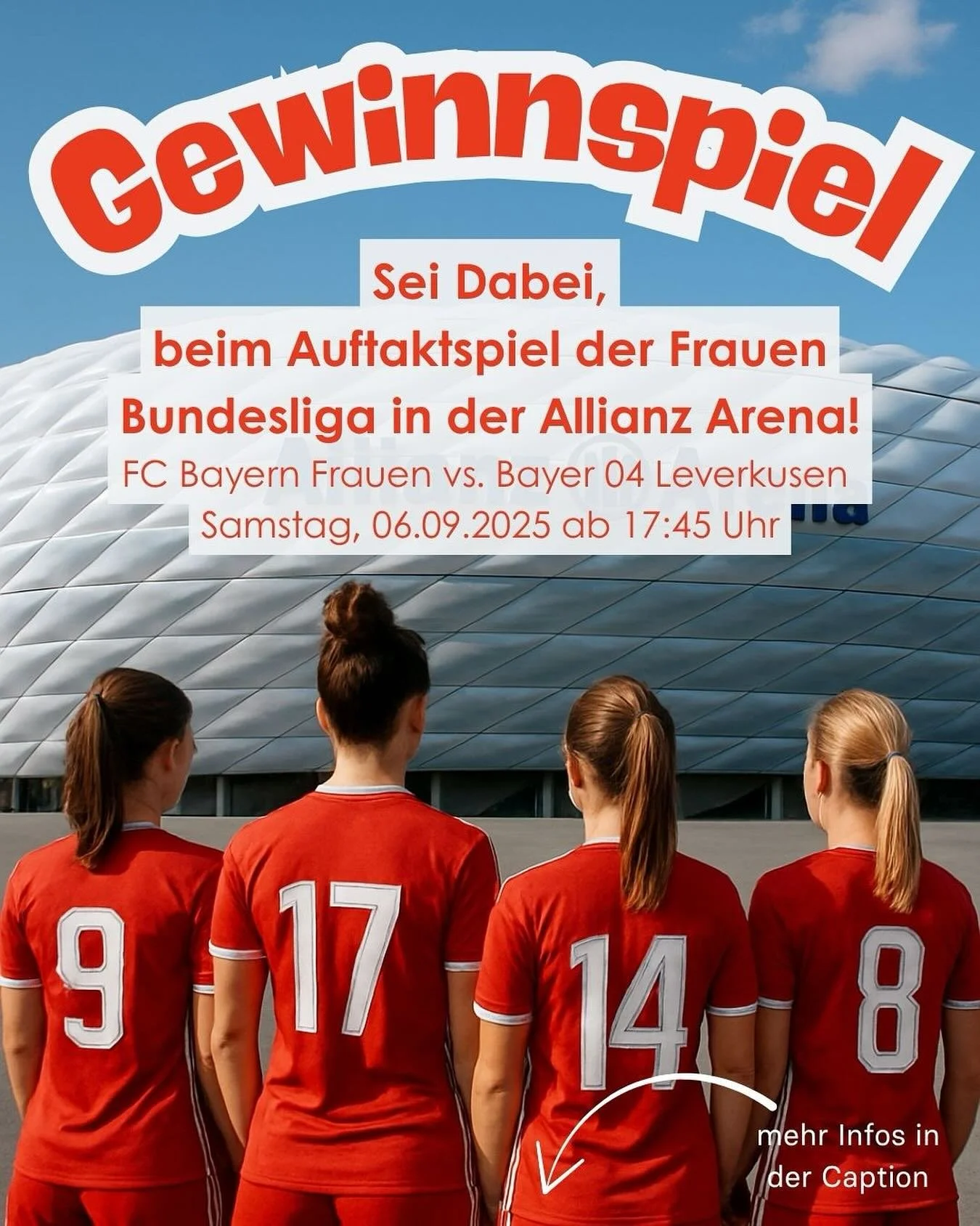 ***Das Gewinnspiel ist beendet,alle Gewinner*innen benachrichtig***

Wir verlosen 3*2 Tickets f&uuml;r das Bundesliga Auftaktspiel der FC Bayern Frauen in der Allianz Arena am Samstag den 6. September 2025 ab 17:45 Uhr.

 📌Was ihr daf&uuml;r machen 