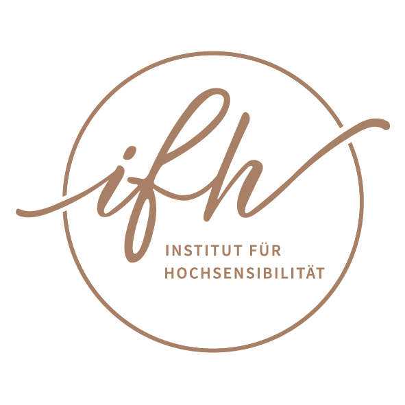 Logo des Instituts für Hochsensibilität, bestehend aus dem Schriftzug 'lfh' in Klammer, mit Volltext 'Institut für Hochsensibilität' darunter, alles in brauner Farbe auf schwarzem Hintergrund.