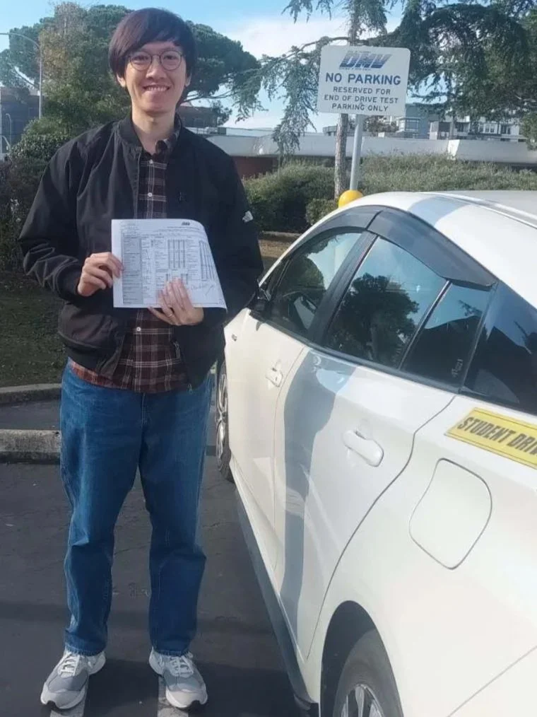 Successful student passed driving test on the first try using CarForDMV rental service.