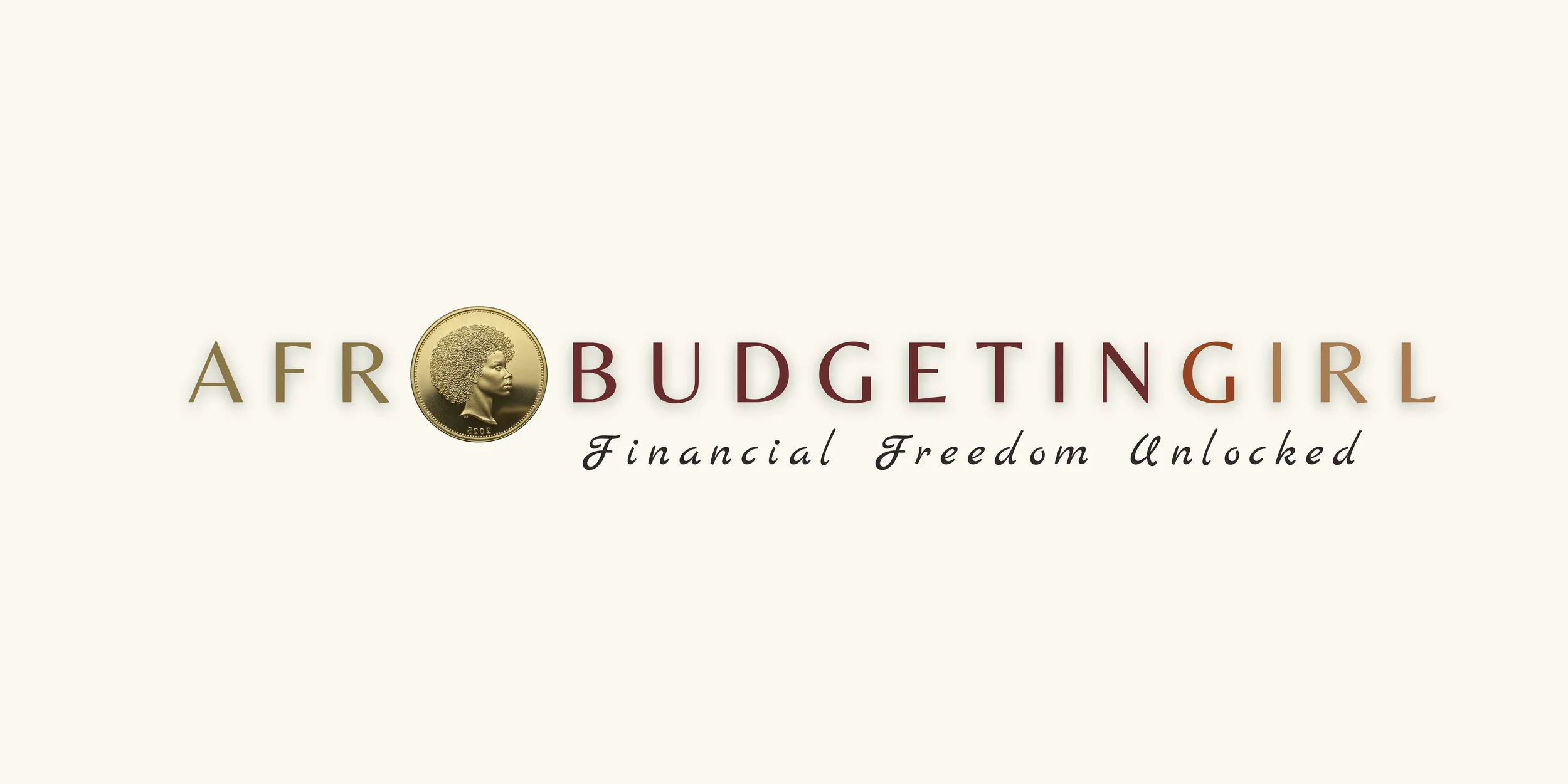 Logo pour AFR Budgeting Girl avec une pièce d'or représentant le profil d'une femme africaine et le slogan « Financial Freedom Unlocked » (La liberté financière à portée de main).