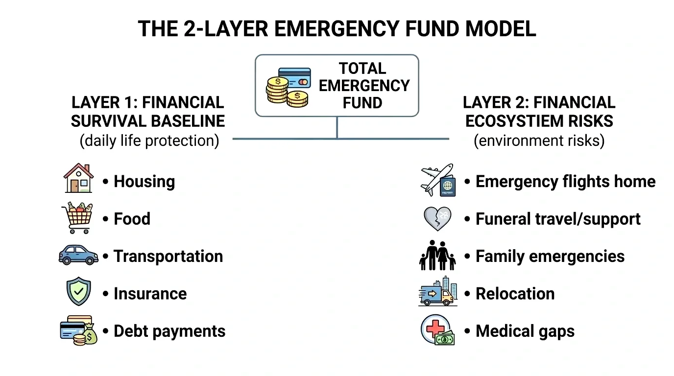 the 2 Layer emergency fund model created by AfroBudgetinGirl, created by Ingrid Francisque.