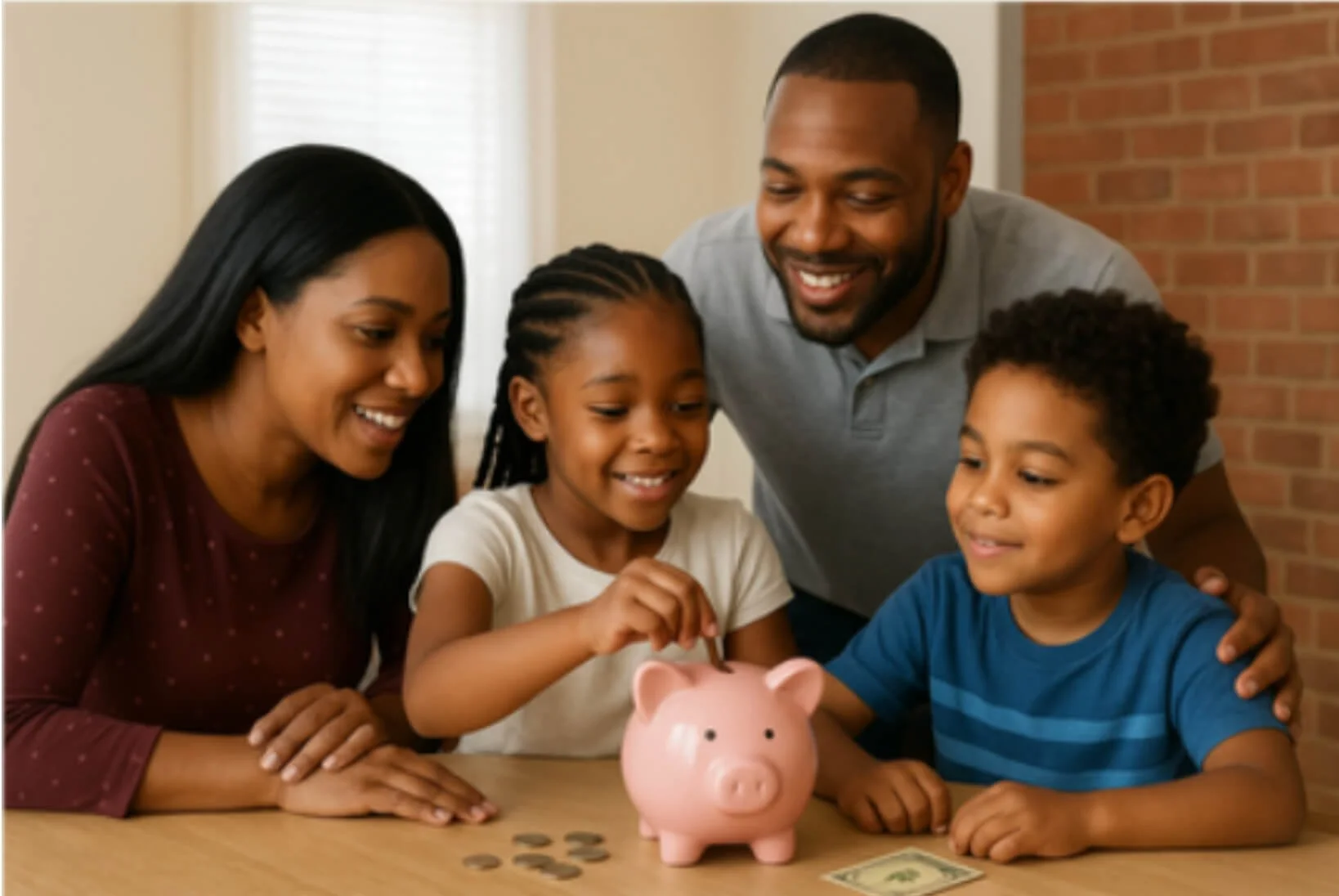 Une famille noire discute de l'argent avec ses enfants dans le cadre de l'éducation financière