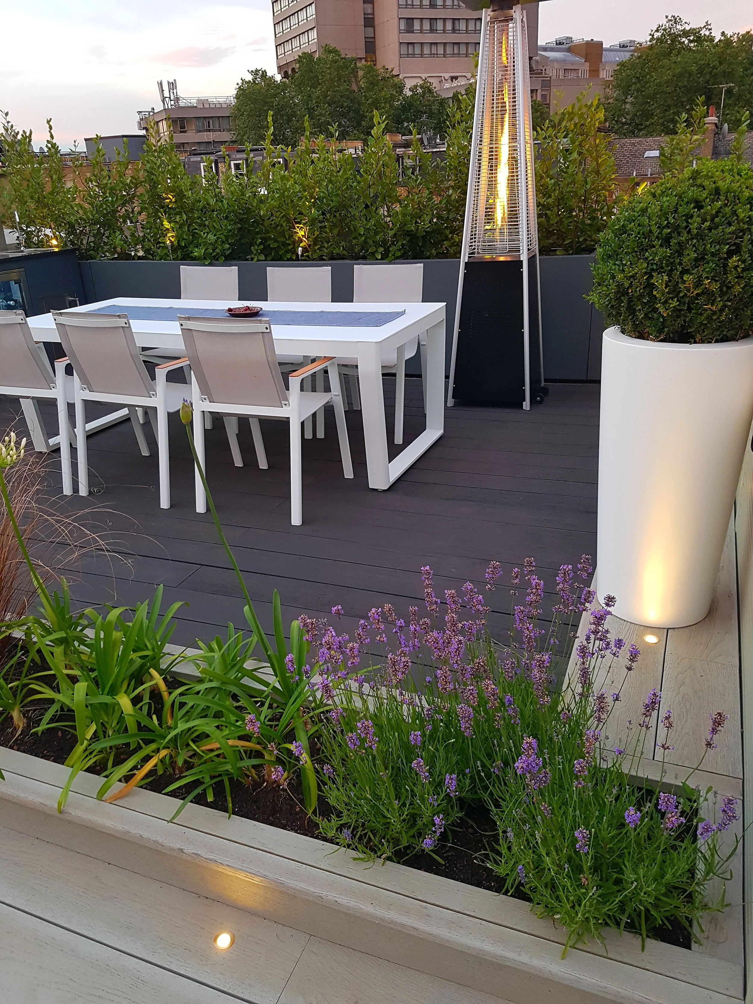 table and chairs with fire