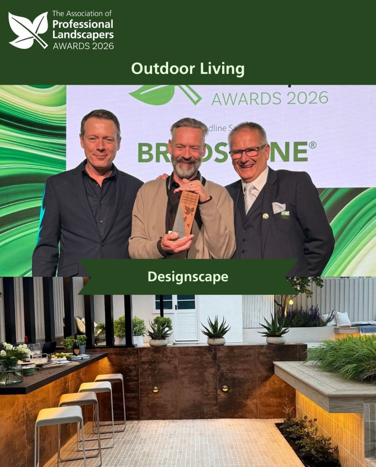 An amazing day yesterday at the APL awards 2026. Very proud to receive three great awards for our entry &lsquo;Beneath The Palms&rsquo; -Best in category for outdoor living, best in category for Designer value above &pound;75k and also crowned design