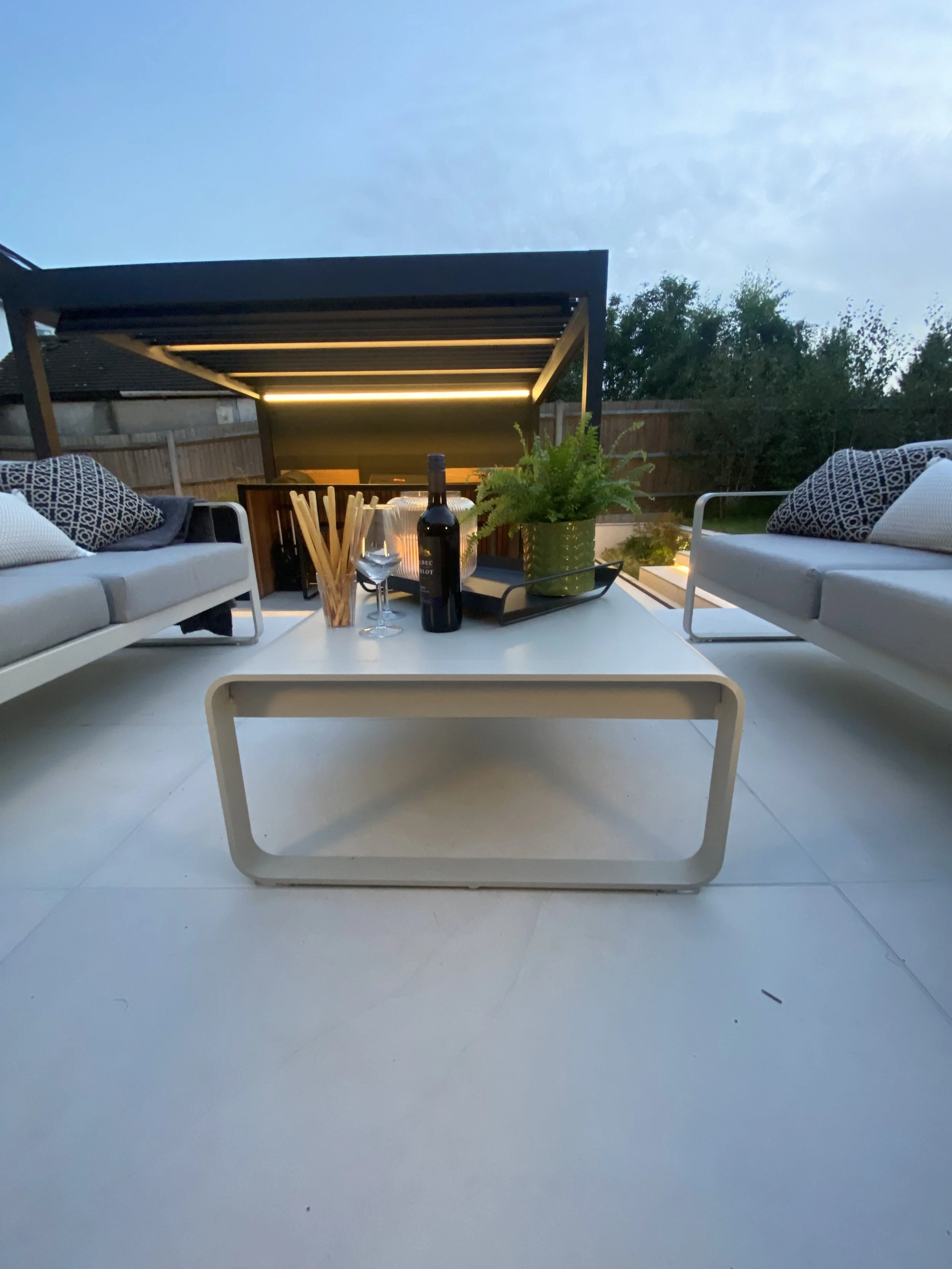 upper patio seating with low table