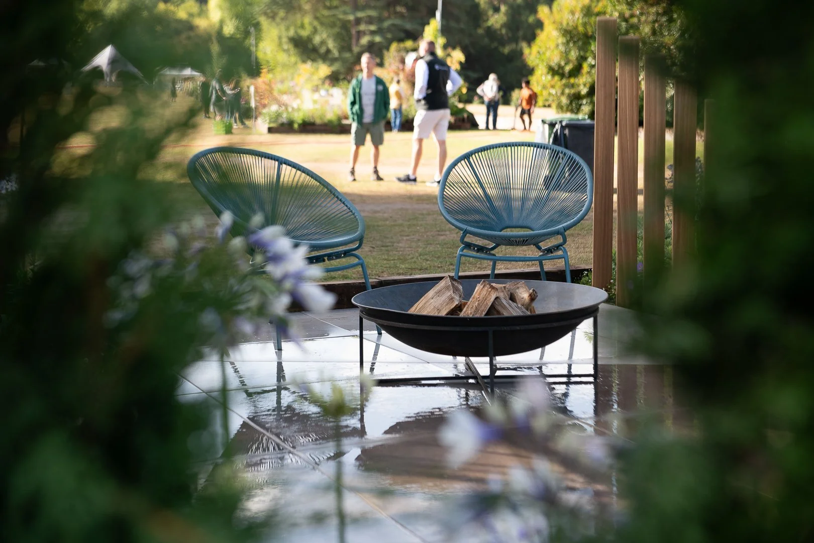 two chairs and fire bowl