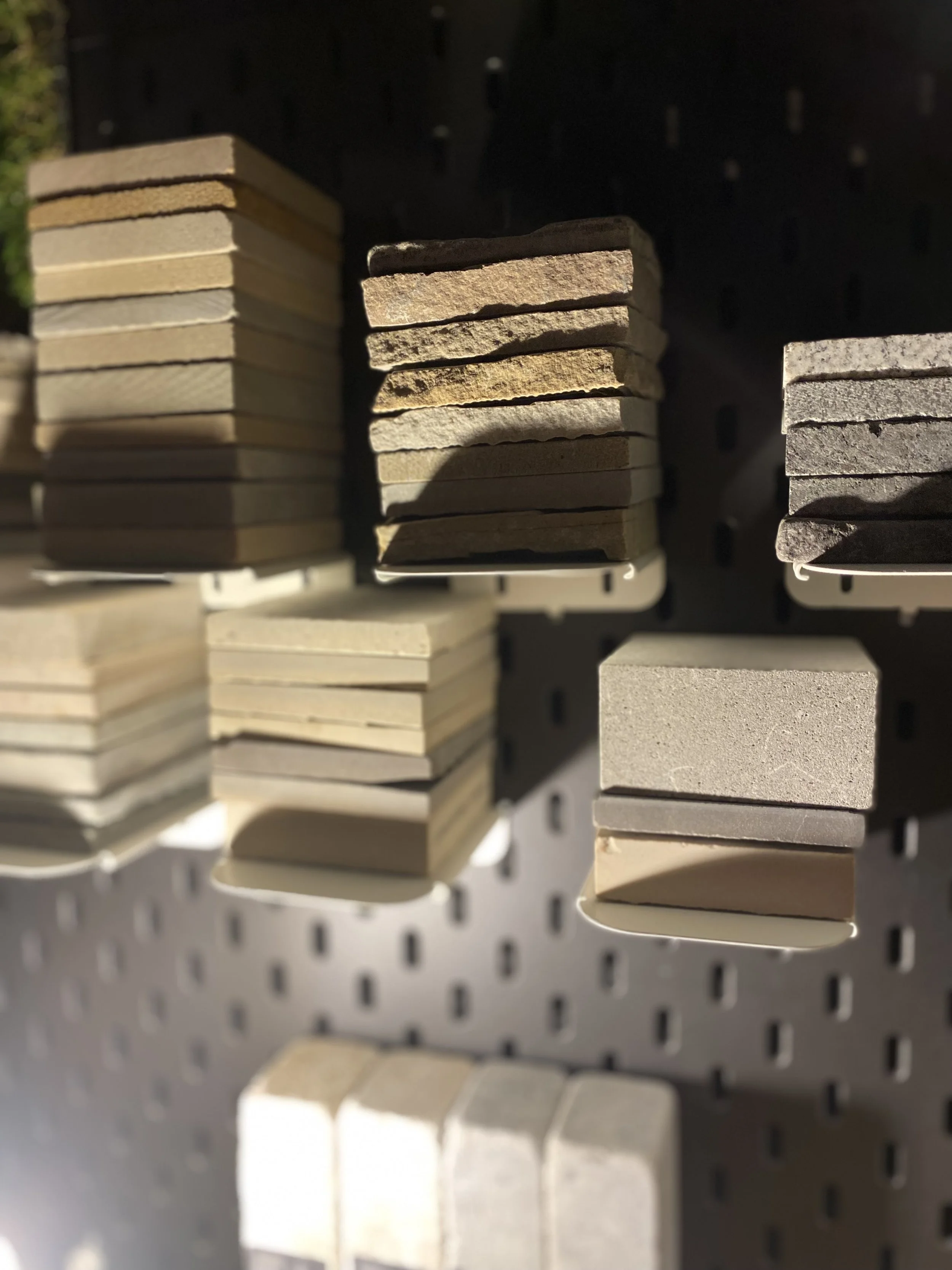 stone samples on rack