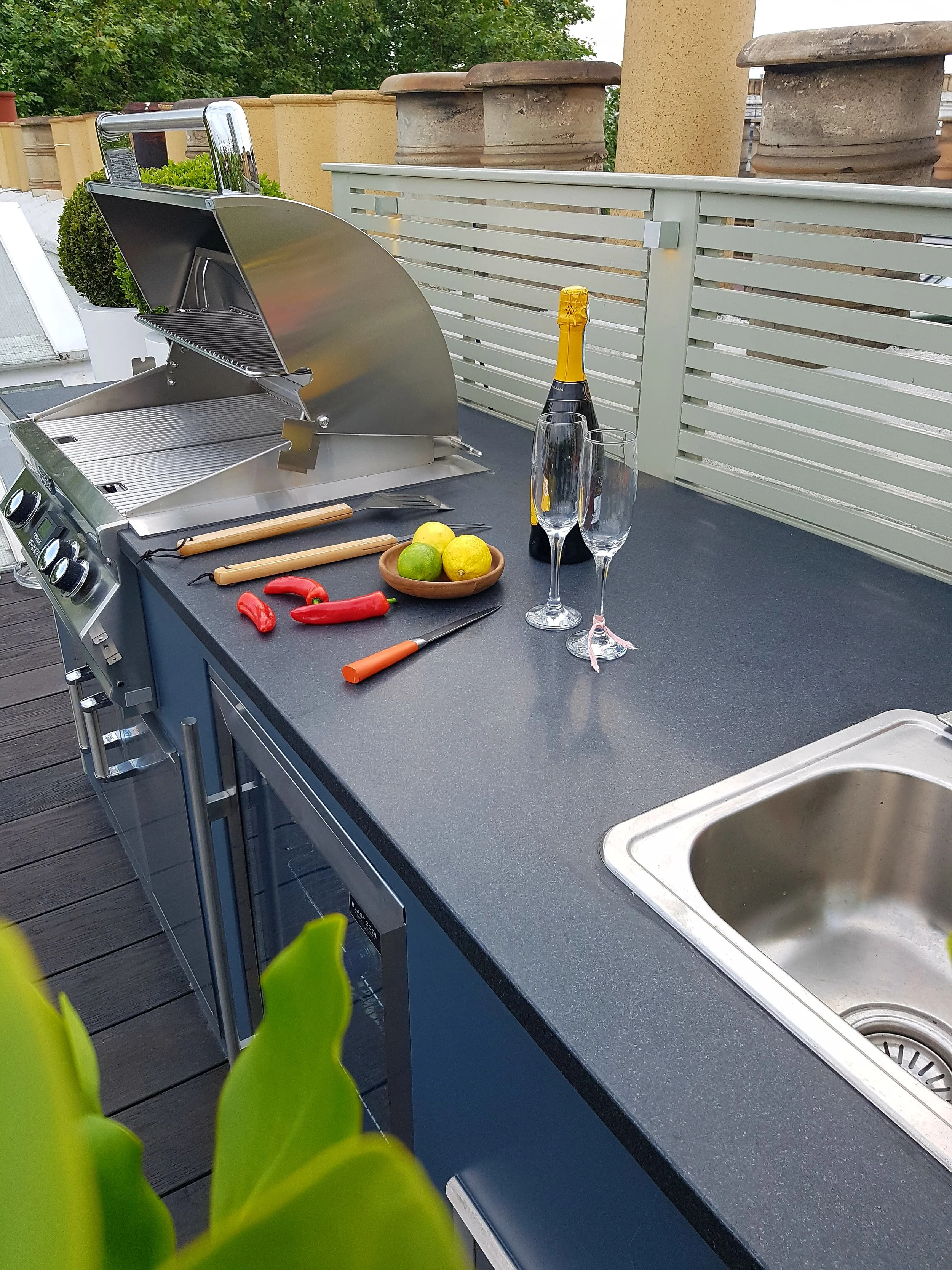 granite worktop with sink and bbq
