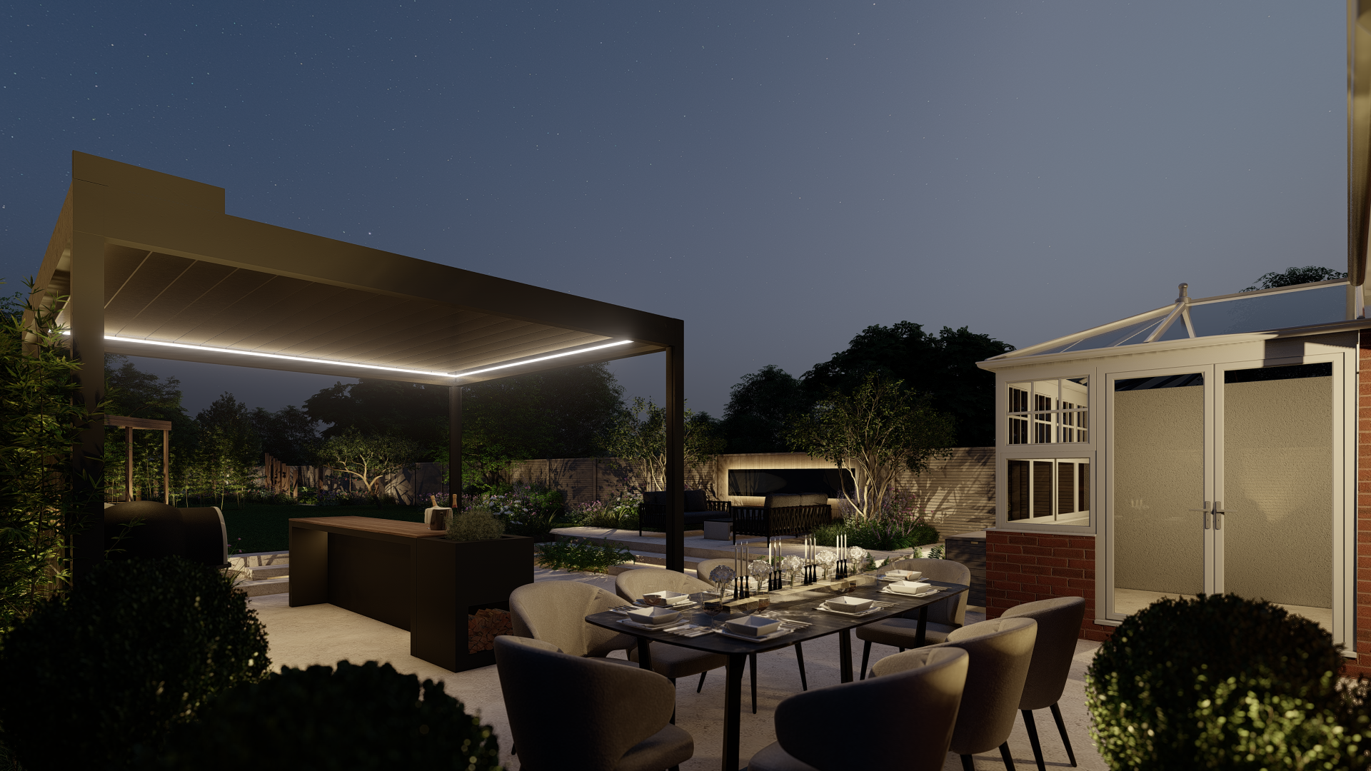 canopy and house at night 