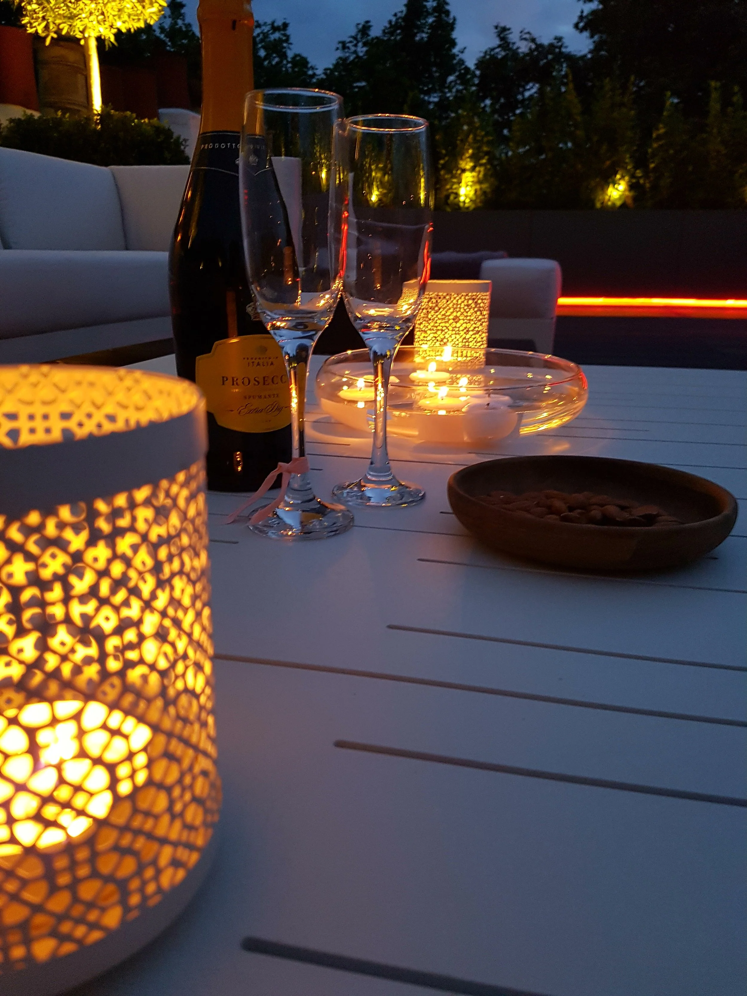 candles and wine glasses