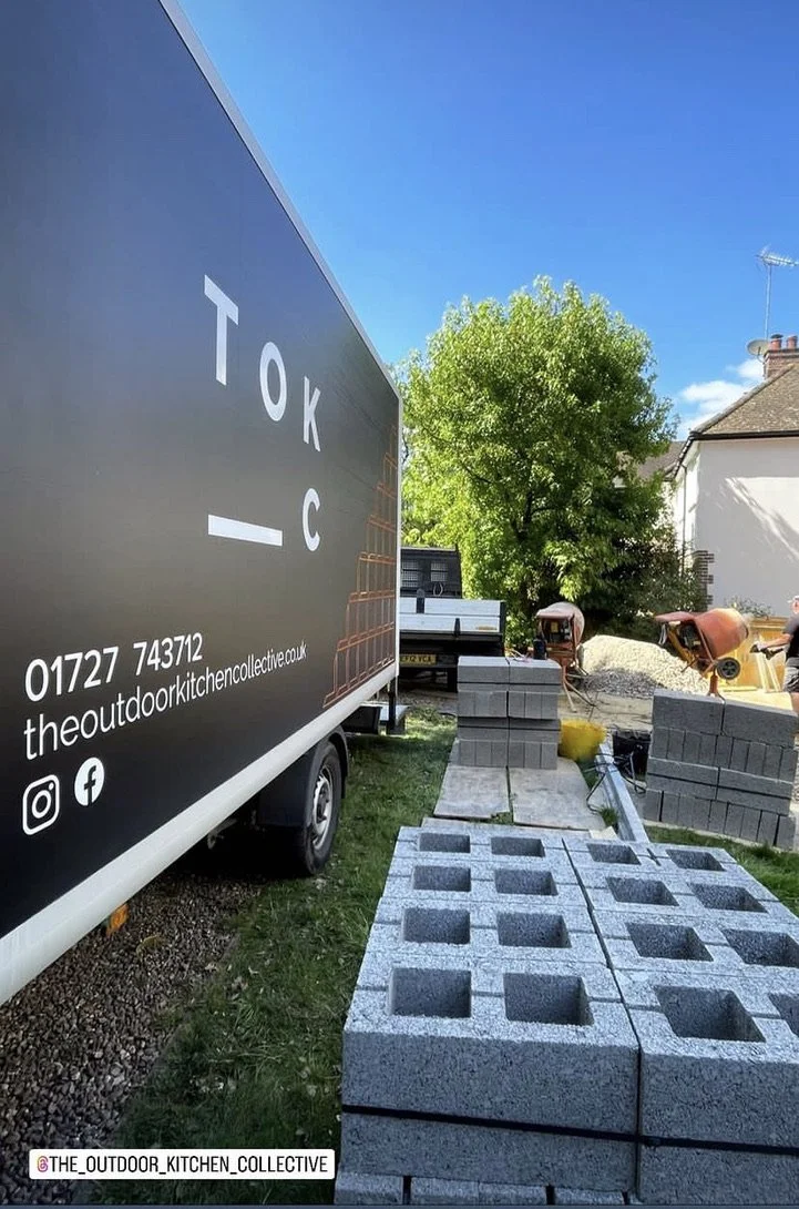 delivery lorry and concrete blocks