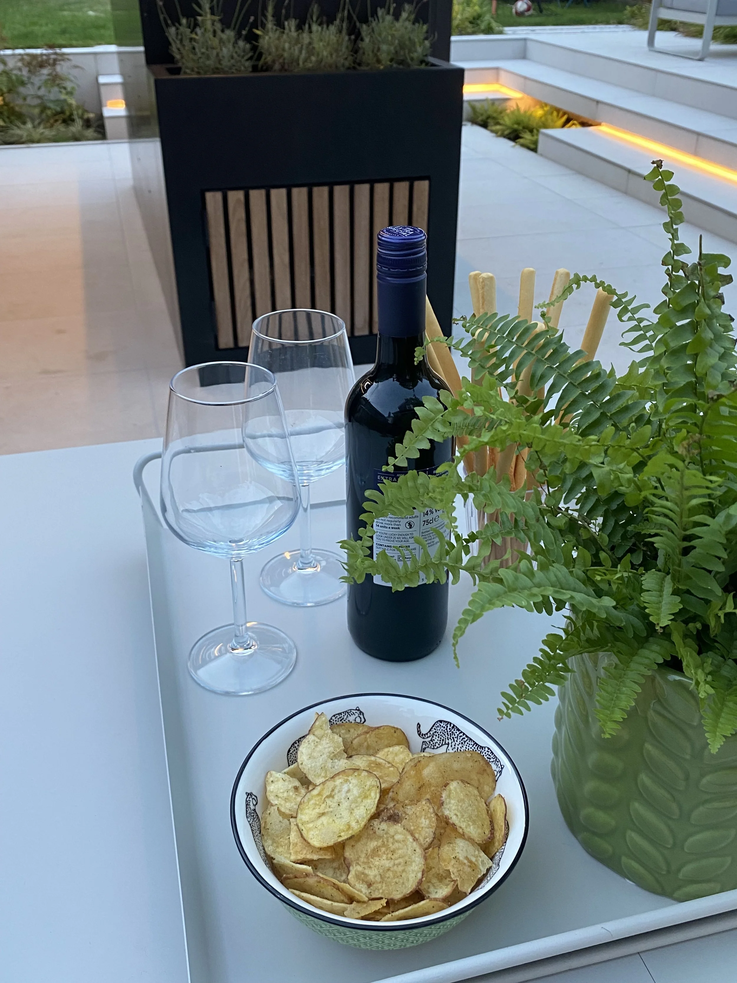 wine glasses with snacks