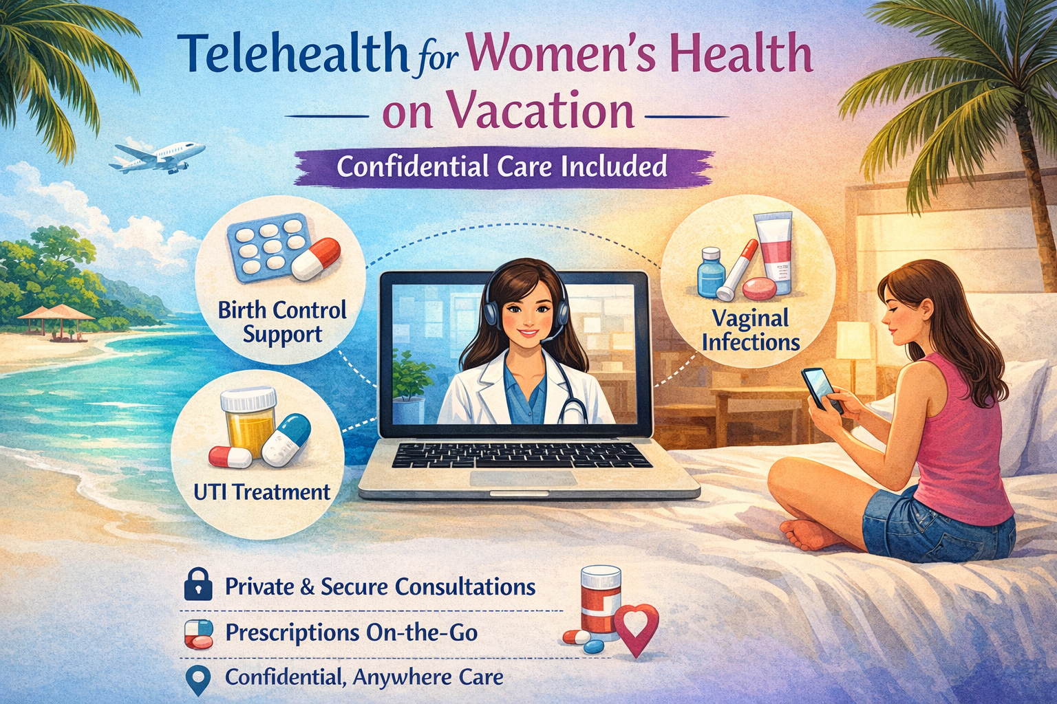 Telehealth for Women’s Health on Vacation — Confidential Care Included